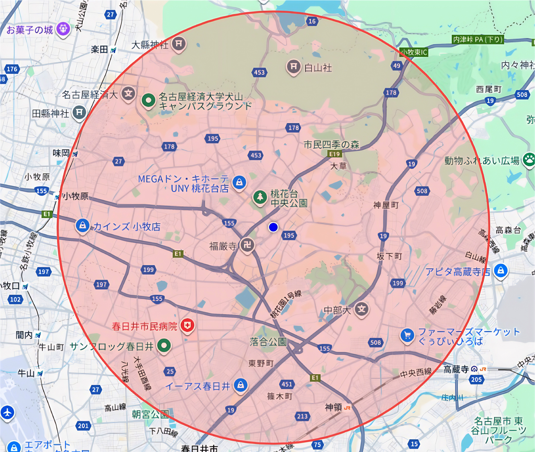 城山歯科医院の訪問可能エリア